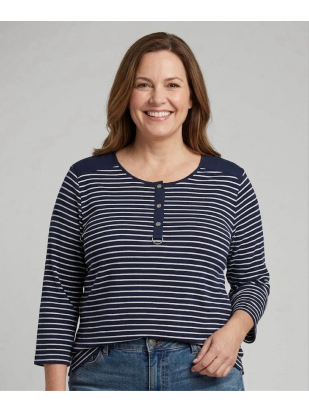CHAPS Long Sleeve Tee 2X Navy Silver Striped